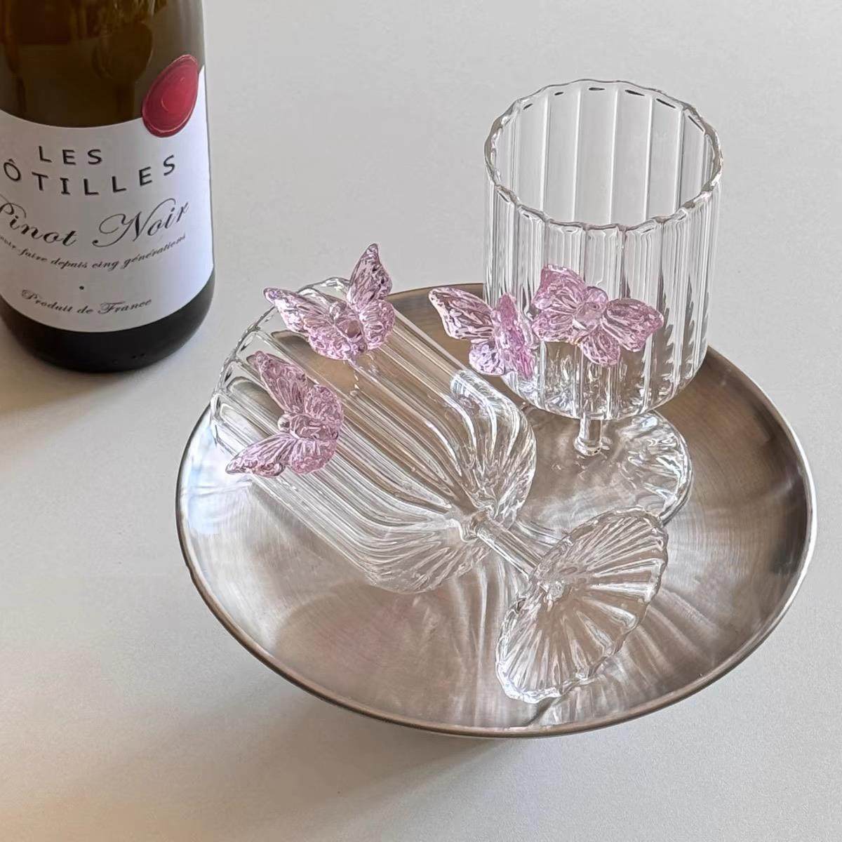 蝴蝶高脚酒杯香槟酒杯鸡尾酒杯红酒杯家用喝水杯高硼硅玻璃杯子