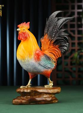 彩铜大吉大利公鸡摆件纯铜生肖鸡家居饰品客厅办公室桌面装饰品