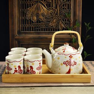 家用简约现代花茶壶过滤红茶泡茶器茶杯 陶瓷功夫茶具套装 6只大号