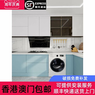 香港全公屋橱柜定制整体厨房装修UL型石英石不锈钢做家私订造设计