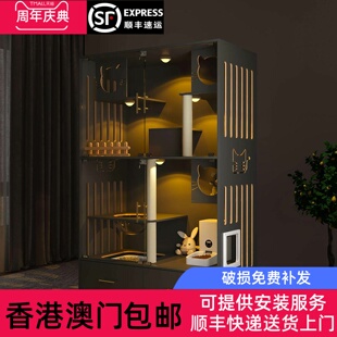 香港包邮猫别墅实木家用室内猫窝猫砂盆带厕所一体猫柜豪华大型猫