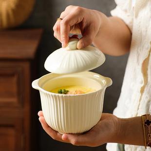 舍里陶瓷隔水炖盅带盖蒸蛋碗炖燕窝鸡蛋羹盅小瓦罐汤炖盅一人家用