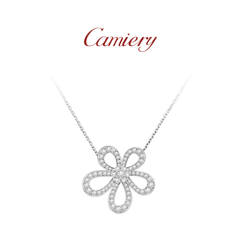 CAMIERY 新款银色满钻大花项链女款高级感轻奢小众绝美气质项链