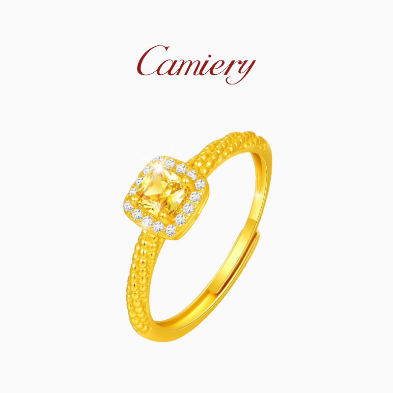 CAMIERY【新店福利】24K真金镀金 经典时尚方糖戒指 气质百搭保色