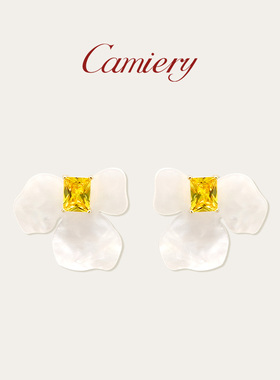 CAMIERY白鸢尾花方糖耳环耳饰女士高级感轻奢2025新款爆款高级感