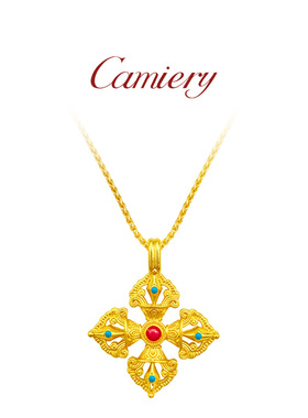 CAMIERY【转运爆款】十字吊坠项链 镀24K金保色 招财保平安福禄