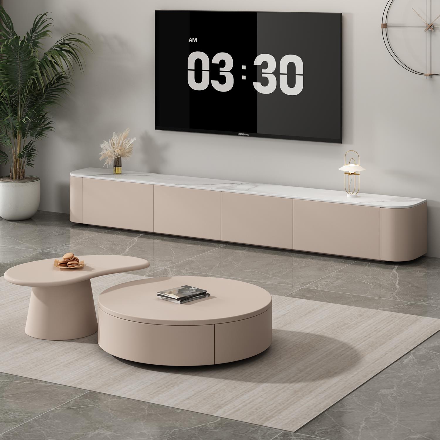 实木落地电视柜茶几组合现代简约小户型客厅家用岩板地柜电视机柜