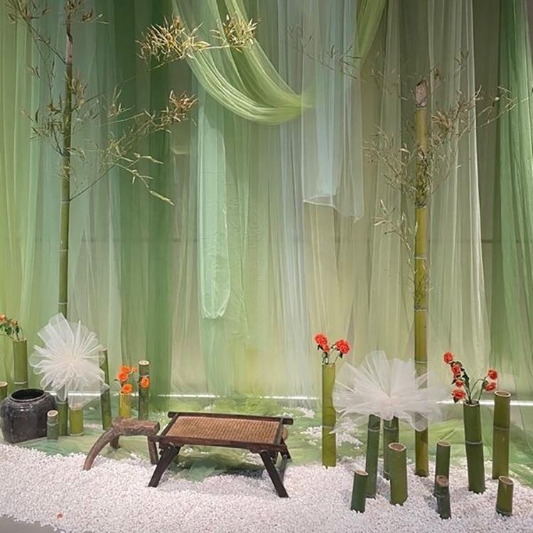 绿色纱幔古风中国风新中式场景装饰布置纱幔婚礼婚庆布幔吊顶纱缦