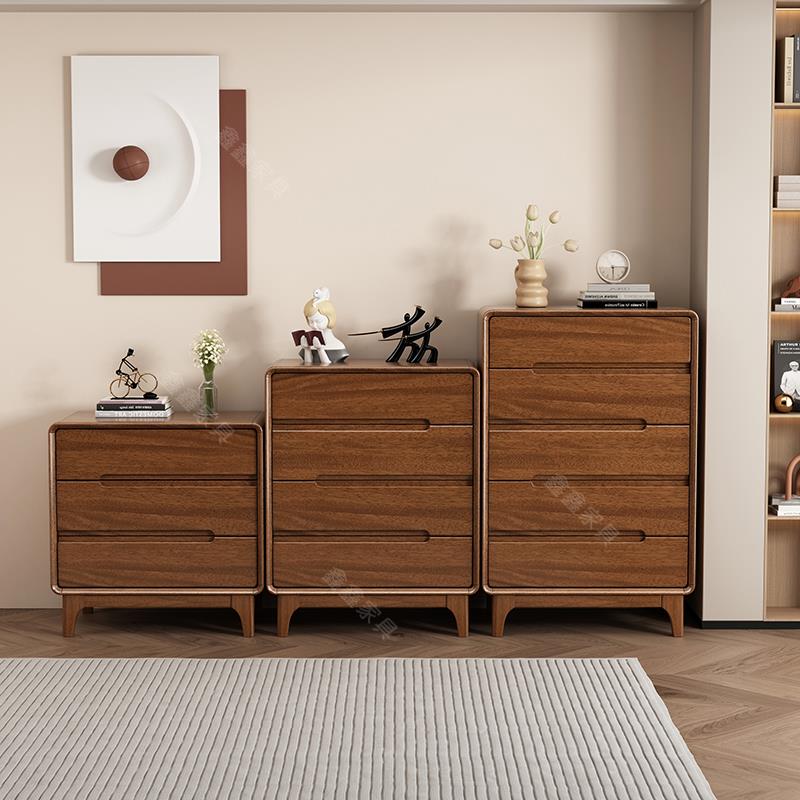 全实木抽屉五斗柜胡桃木北欧简约储物柜家用卧室客厅三斗柜五斗橱