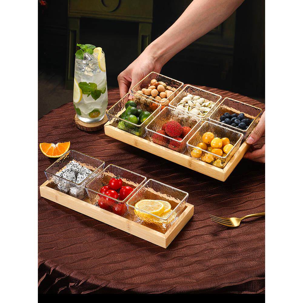 新款水果盘亚克力零食碟小吃碟带盖分隔茶点盘酒吧KTV商用干果盘