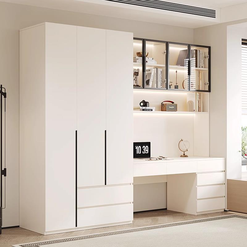 实木书桌带衣柜一体卧室家用电脑桌连体衣橱柜组合学习桌子经济型