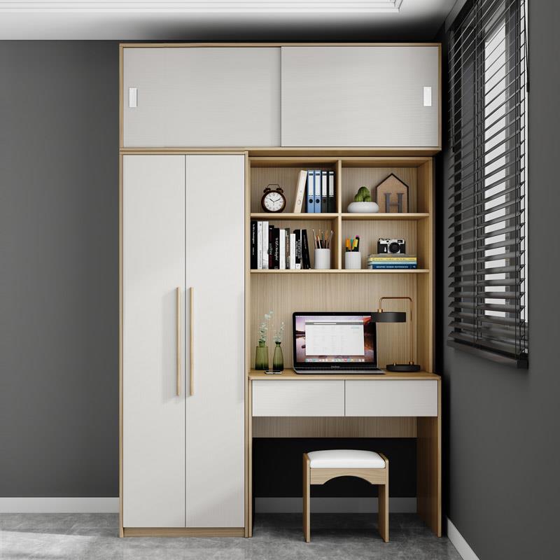 简约现代小户型家用卧室连体书桌柜儿童学习桌电脑桌衣柜一体组合