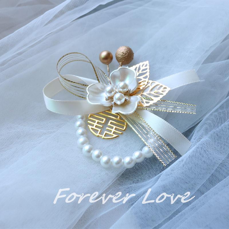 伴娘手腕花新娘姐妹团手花森系韩式婚礼结婚手环父亲新郎伴郎胸针