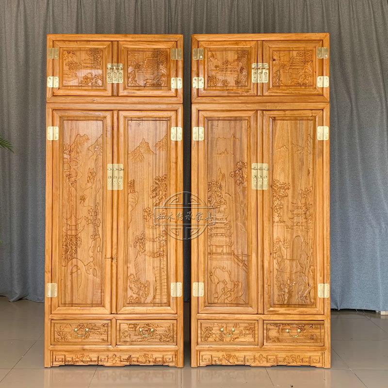 中式实木香樟木顶箱柜卧室俩门三门衣柜收纳储物挂衣立柜防潮衣橱