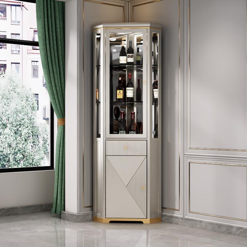 轻奢实木酒柜角柜靠墙客厅家用转角柜三角形墙角柜玻璃门现代简约