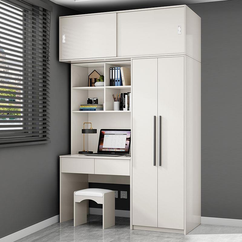 白色儿童家用卧室小户型办公电脑桌衣柜一体学生写字连身书桌柜子