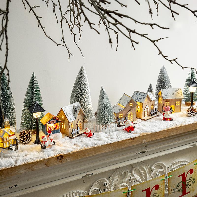冬倾耶诞节发光小木屋摆件耶诞树微景观造景小镇壁炉装饰场景布置