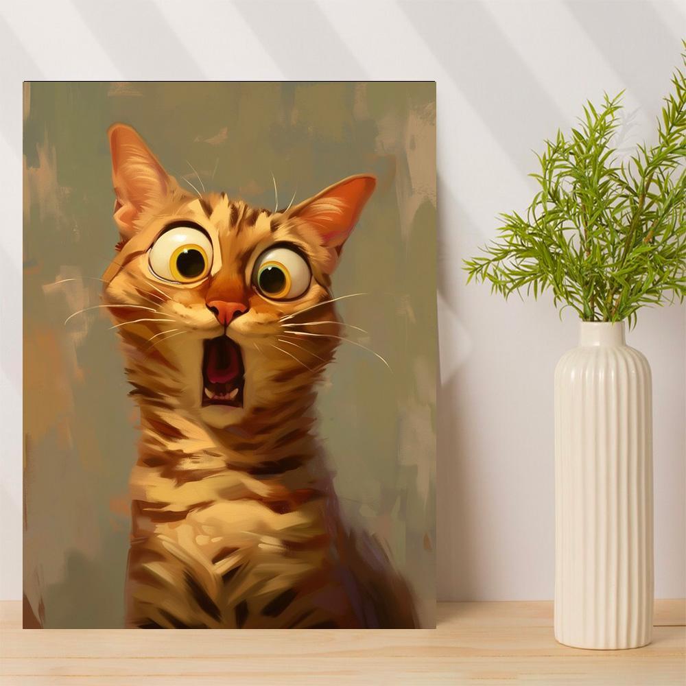 30x40cm惊讶猫咪帆布装饰画带画框 卧室客厅玄关艺术挂饰Wall Art图片