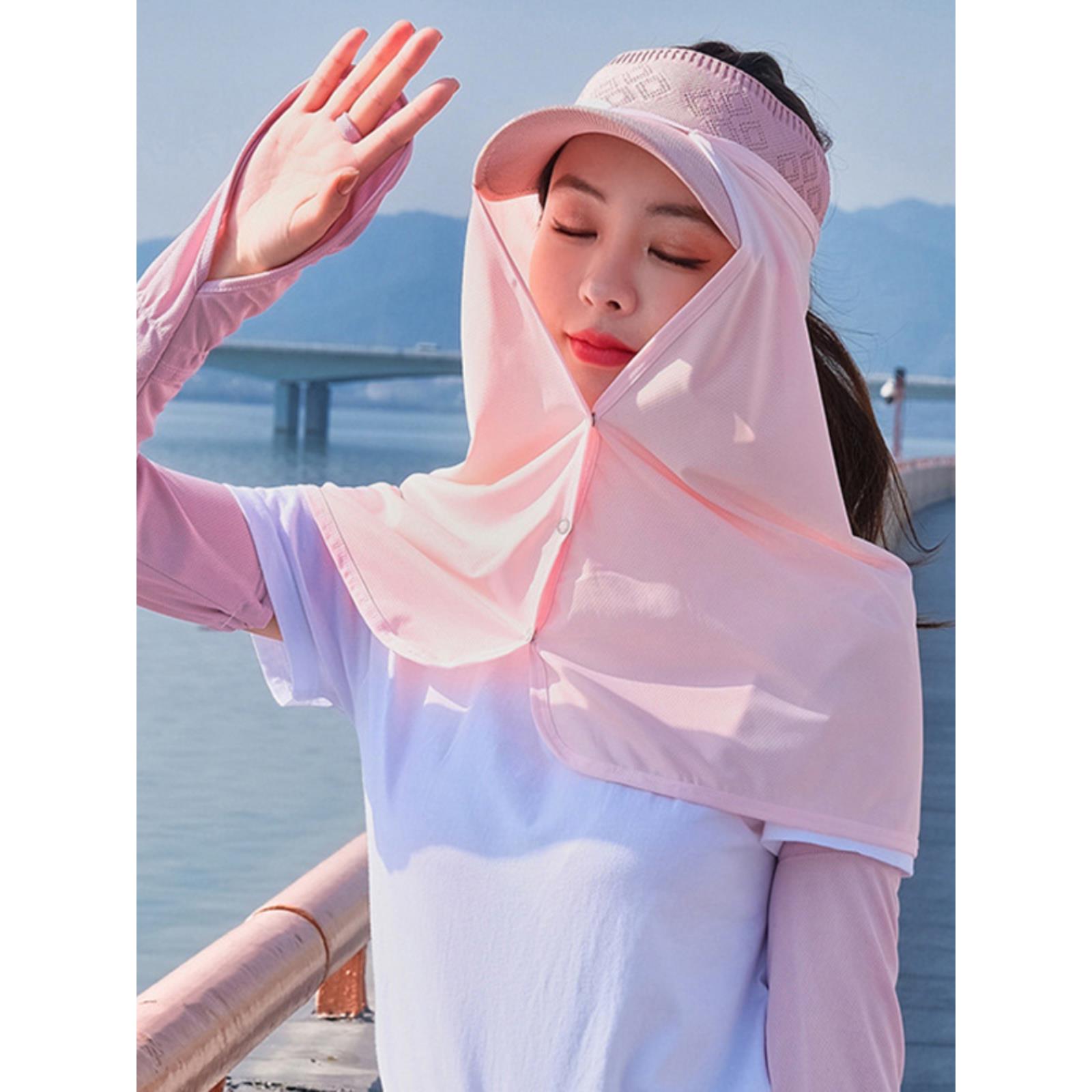 防晒遮阳帽帘子女夏季护颈脖子紫外线冰丝防晒面罩长披肩全脸头盔