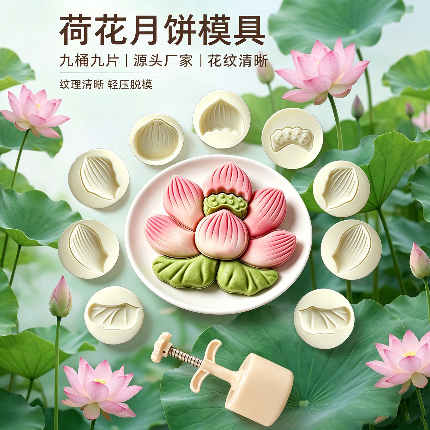 荷塘月色文创月饼模具来图刻字定做烘焙器具中秋手压异形制作工具