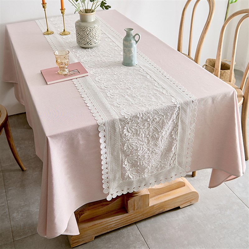 桌布桌旗法式in白色蕾丝摆台桌布餐桌盖巾粉色餐边柜盖布定制