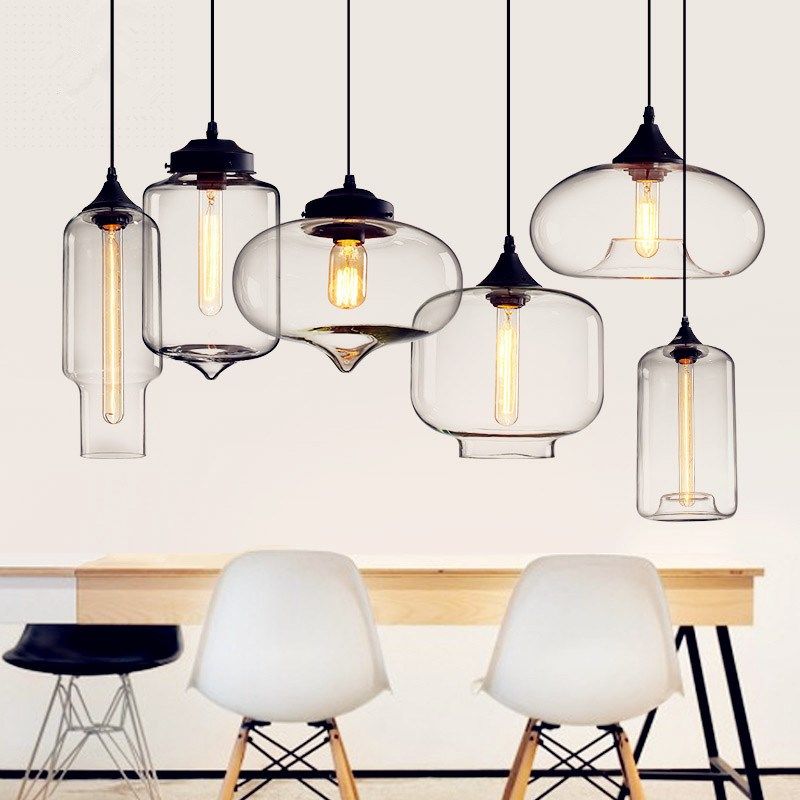 复古工业风店铺创意单头吧台咖啡厅茶蓝红色玻璃装饰吊灯