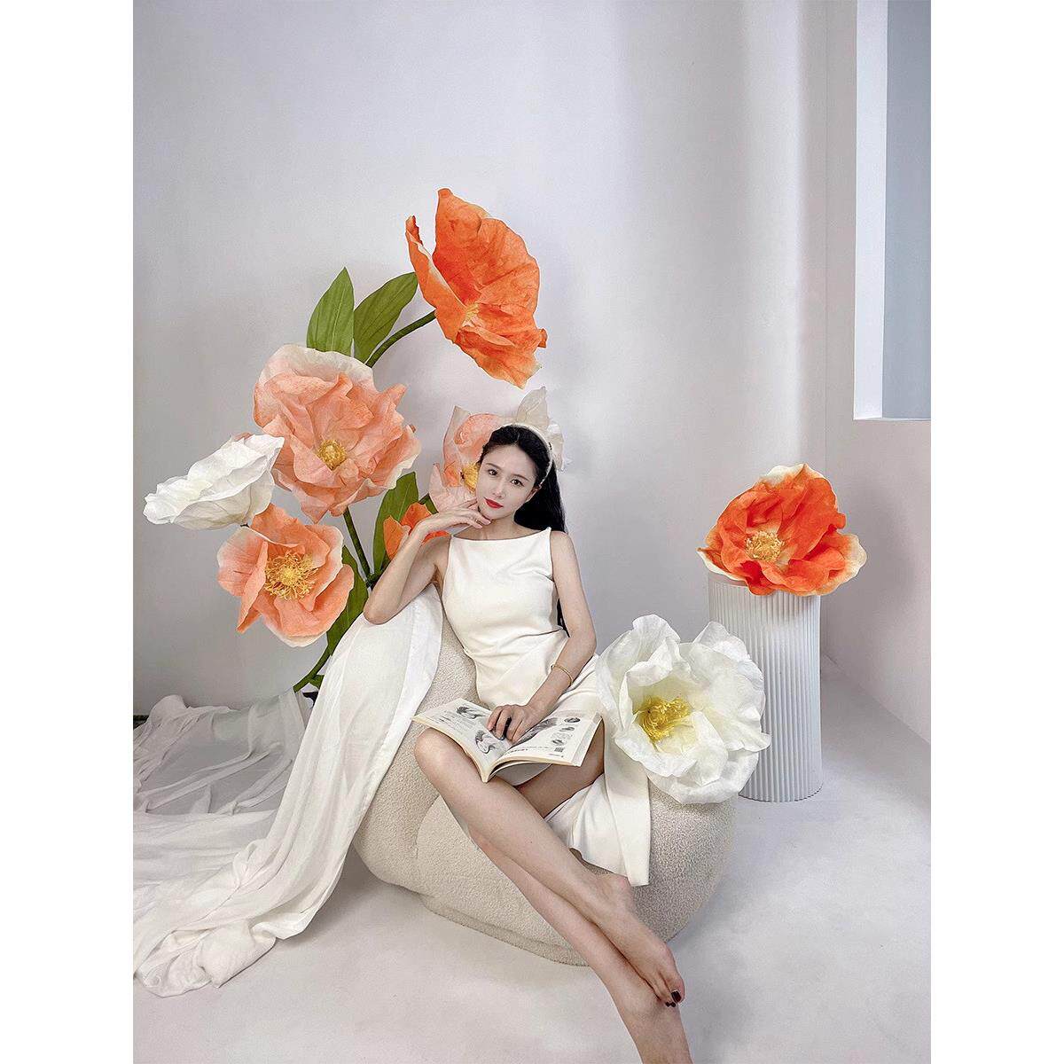 防水纸花大型虞美人彷真花巨型背景花装饰手工纸花橱窗美陈花艺