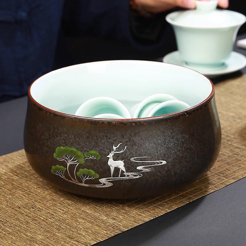 高档家用多款大号陶瓷茶洗水盂杯洗茶渣缸水洗功夫茶具茶道零配件