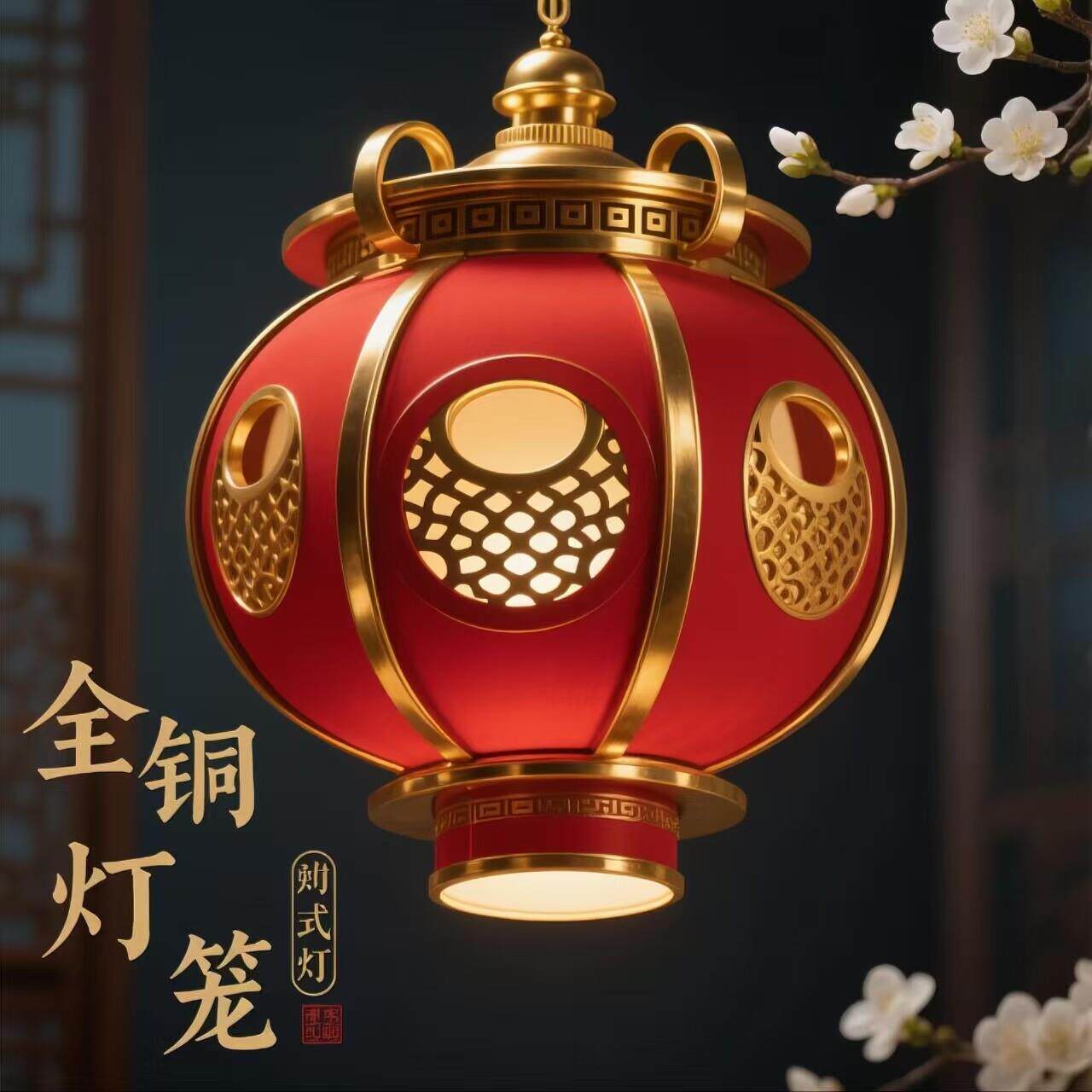 全铜乔迁大红结婚喜字吊灯阳台大门口小灯笼太阳能2026新款户外