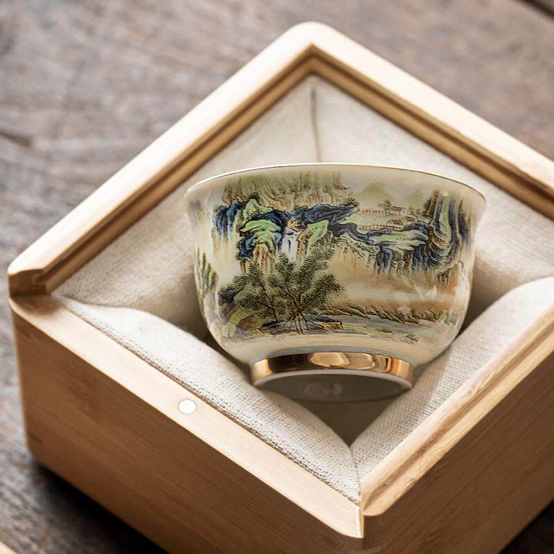珐琅彩主人杯功夫茶具茶杯国风山水画品茗杯复古茶盏茶碗单杯大号