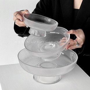 高脚玻璃水果盘家用客厅茶几轻奢干果盘高级感多层零食糖果摆放盘