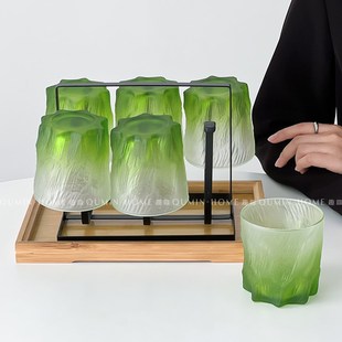 轻奢家用水杯洋酒酒杯套装 趣皿高级感冰玄杯磨砂渐变绿玻璃杯套装