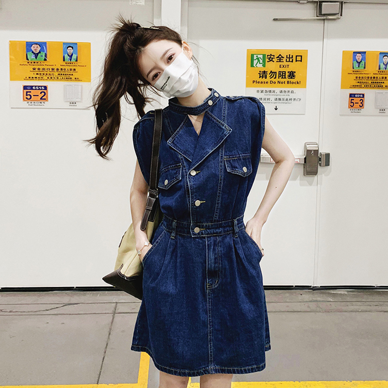 牛仔连衣裙女夏2024新款小个子夏装高级感超好看显瘦工装连身短裙