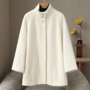 羊绒大衣女中长款拉绒长毛早春外套长毛加厚拉毛羊毛大衣女高端