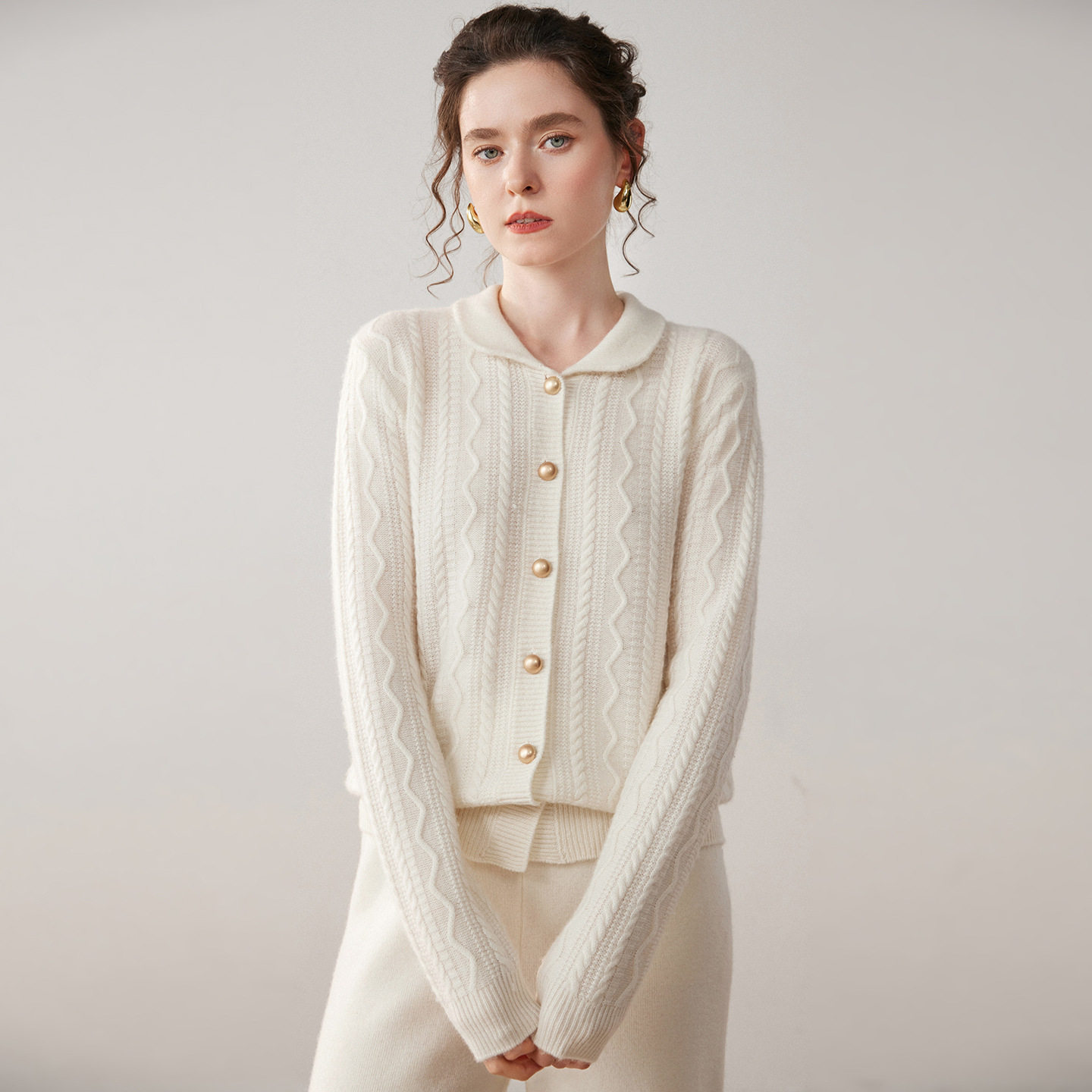 新款高定针织100%纯山羊绒衫女士POLO领宽松百搭开衫气质外套毛衣,女装/女士精品,羊绒衫,淘宝优惠券,粉丝福利购,淘宝优惠卷