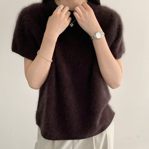 濮院秋冬拉绒羊绒桑蚕丝短袖毛衣