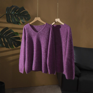 山羊绒绵羊毛毛衣275克定染花纱圆领V领无缝针织衫加厚拉绒衫冬