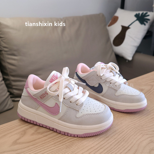 女童鞋子春秋款2026新款儿童运动鞋透气低帮板鞋中大童粉色休闲鞋