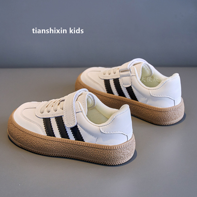 男童鞋子春秋季2025儿童德训鞋透气真皮女童板鞋中大童小白鞋加绒