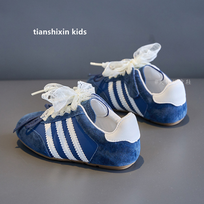 儿童德训单鞋真皮2025春秋新款女童运动鞋透气女孩公主鞋雷斯鞋带