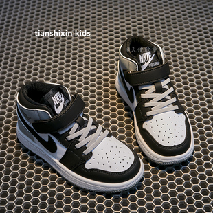 儿童影子灰运动鞋2025秋冬新款男童鞋中大童加绒女童板鞋高帮二棉