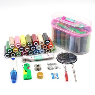 家用缝补缝纫DIY针线工具套装 便携透明针线盒 24色缝纫线