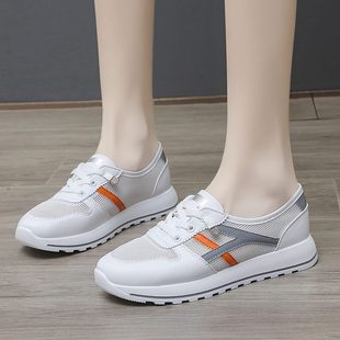 脚网面透气小白鞋 凉鞋 宽网鞋 一脚蹬散步鞋 夏胖 女天时尚 旅游妈妈鞋