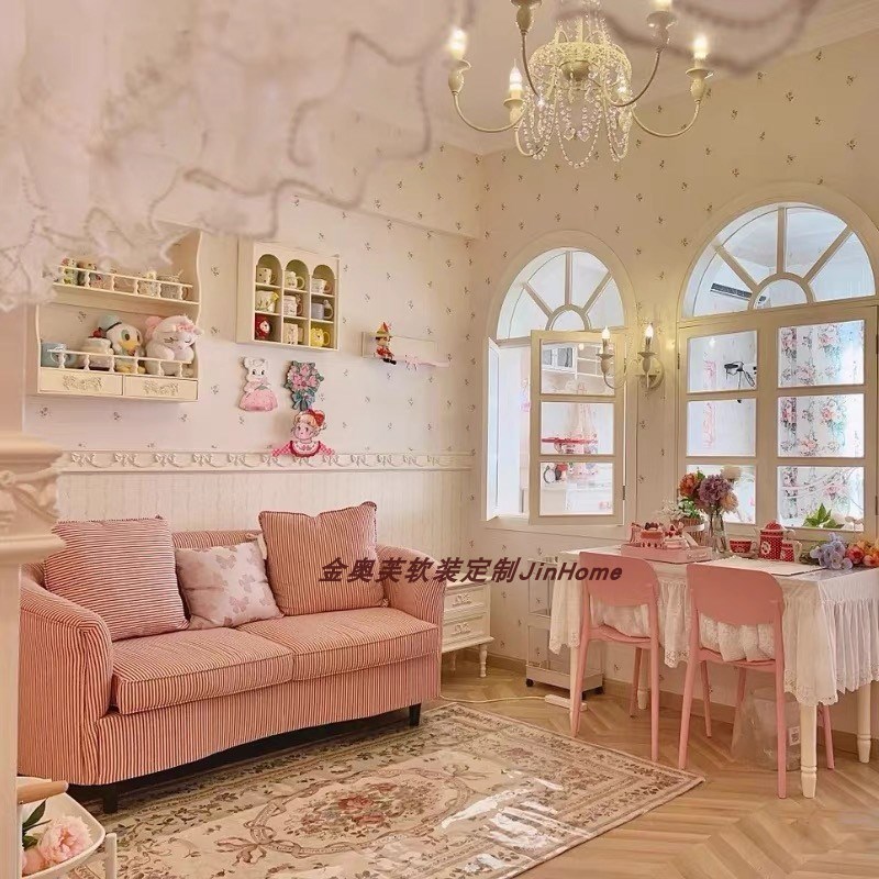 意式简约红色格子实木单人椅法式复古小户型床头卧室客厅三人沙发