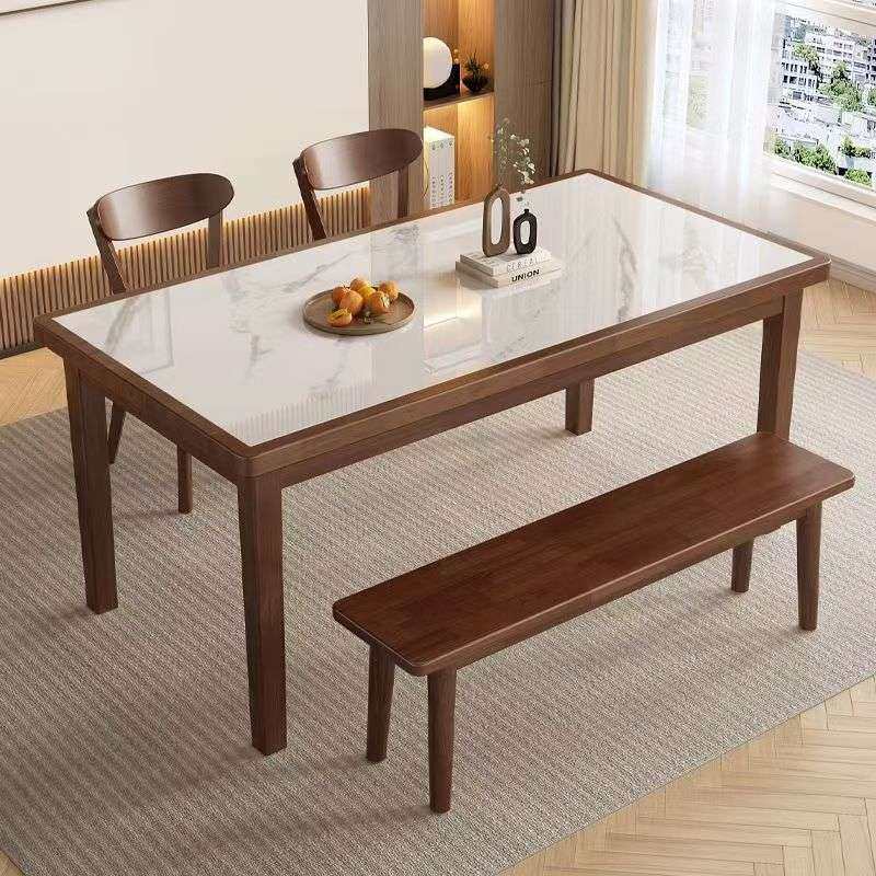实木亮光岩板餐桌椅组合小户型现代简约胡桃色长方形吃饭桌子组合,3C数码配件,其它配件,淘宝优惠券,粉丝福利购,淘宝优惠卷