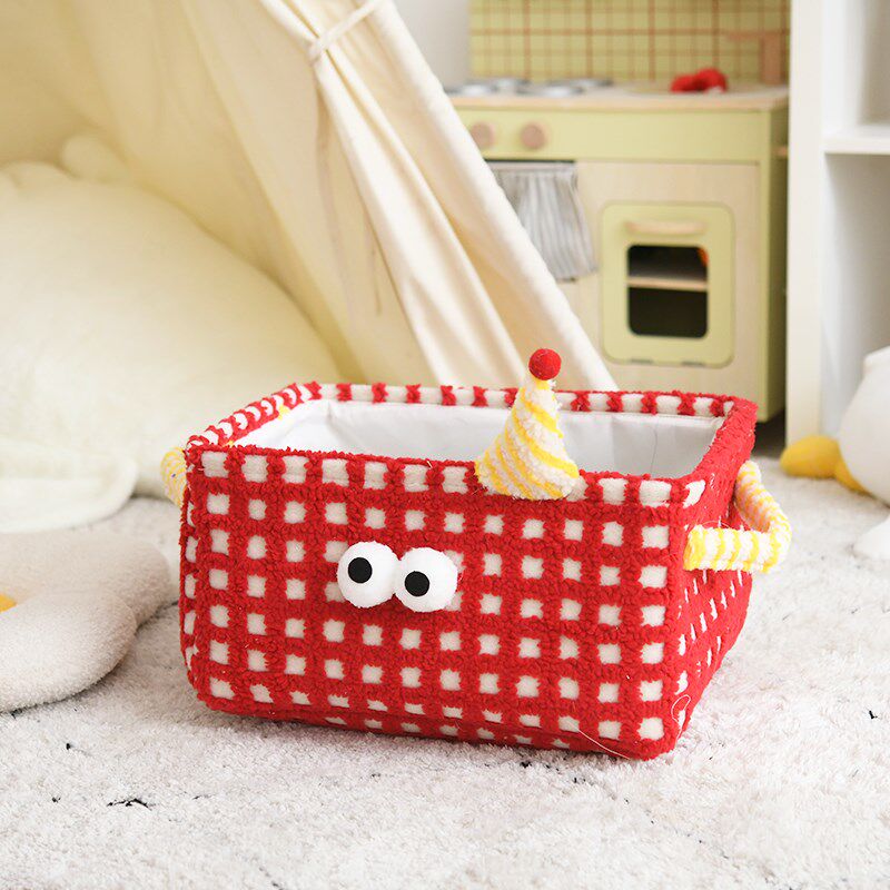 瞳家居多巴胺小怪兽收纳筐儿童房毛绒玩具整理零食大容量篮子玄关