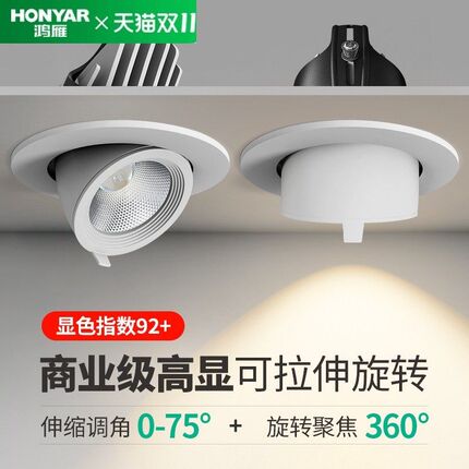 鸿雁COB象鼻灯led洗墙射灯嵌入式天花灯家用可调角度防眩筒灯店铺