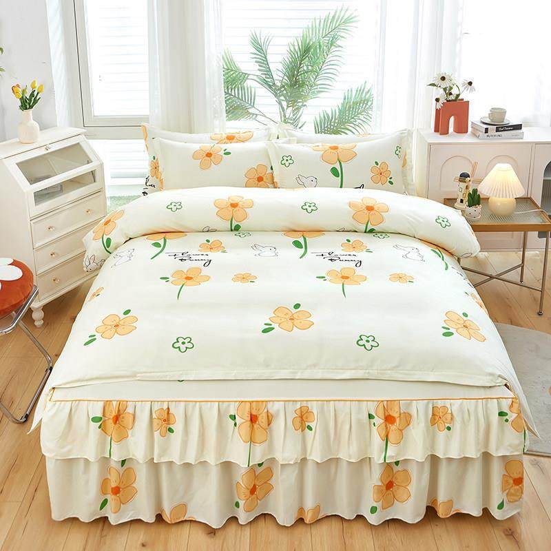 韩式床裙四件套全棉花边亲肤小清新床罩被套宿舍1.5米1.8床上用品,床上用品,床裙,淘宝优惠券,粉丝福利购,淘宝优惠卷