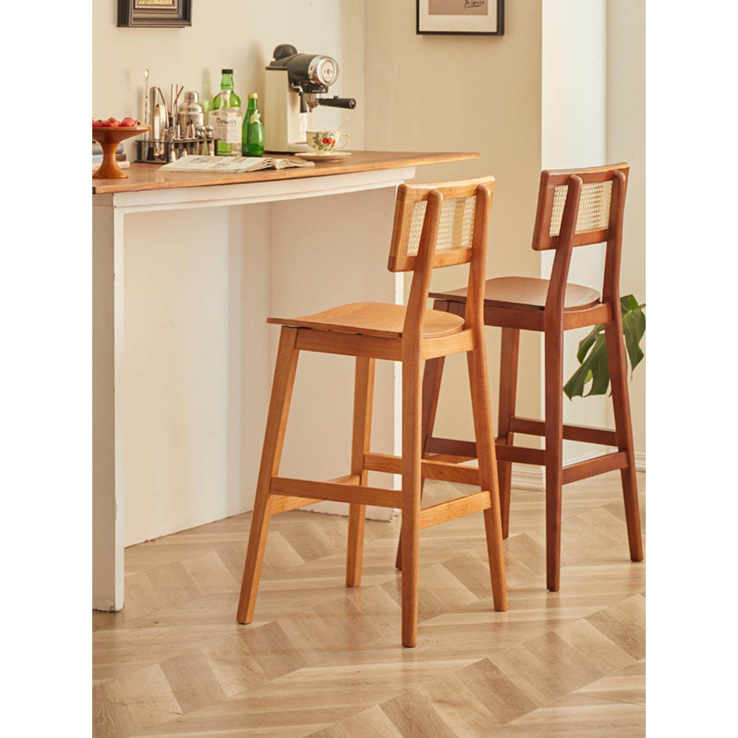 实木藤编吧台椅北欧覆古家用岛台高脚椅中古设计师收银台靠背椅子,住宅家具,家用高脚椅,淘宝优惠券,粉丝福利购,淘宝优惠卷