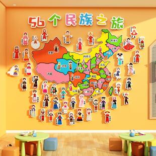 五十六56个民族团结图鉴环创幼儿园托管班地图机构文化主题墙成品